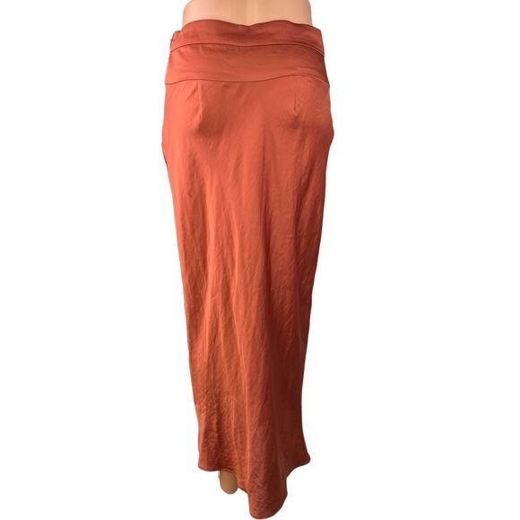 Free People Rust Orange Silk Satin Zipper Straight A-Line Maxi Slip Skirt Size 6 - Picture 3 of 6